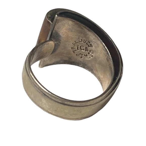Vintage FCA Amber Inlay Taxco Mexico Sterling Silver Modernist Unique Men’s Ring - Picture 13 of 14